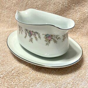 1960s Imoco Fine China Kensington 6379 Gravy Boat Bowl & Attached Underplate Vtg